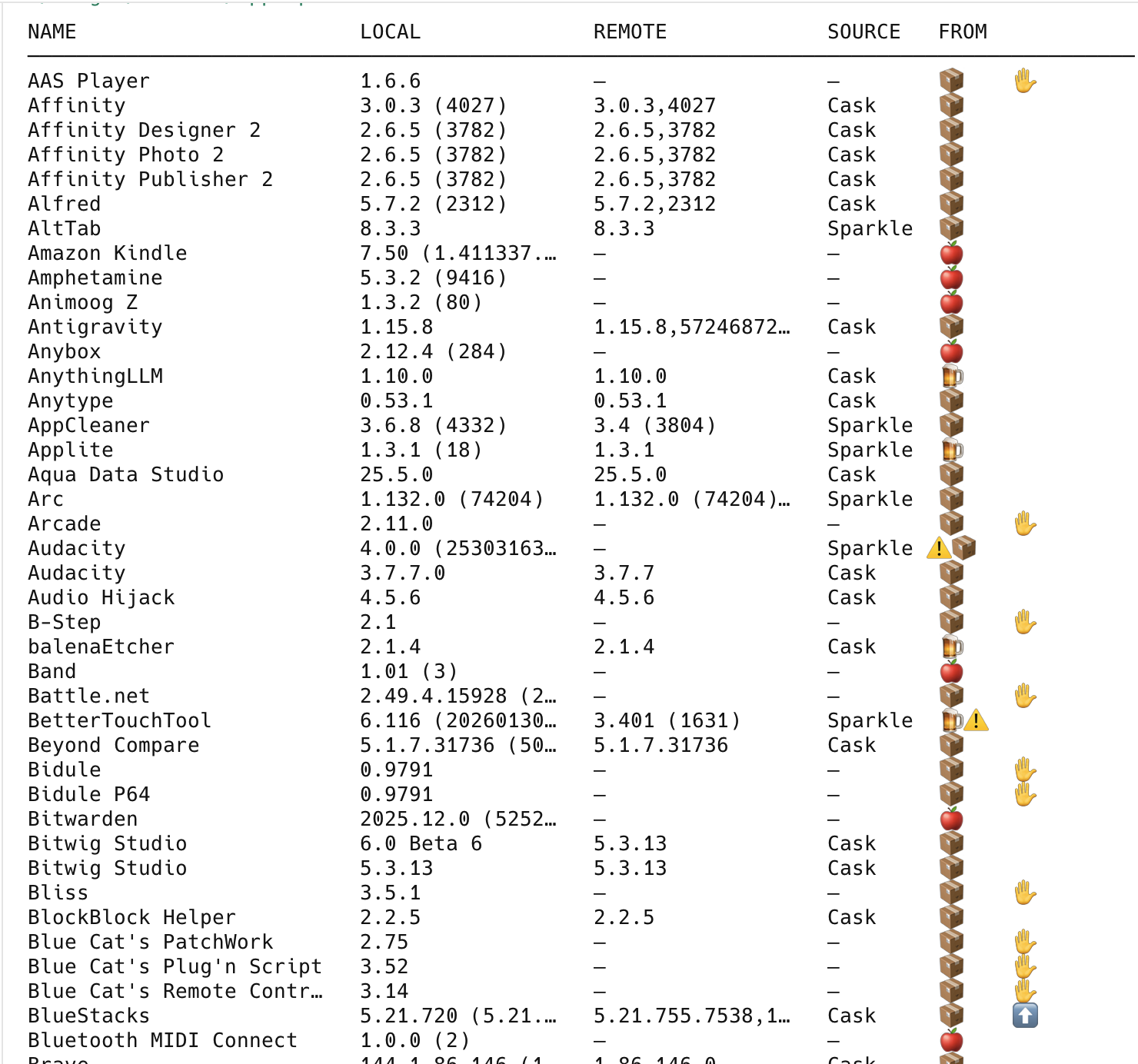 app-updater: App-Liste im Terminal mit Versionsinformationen