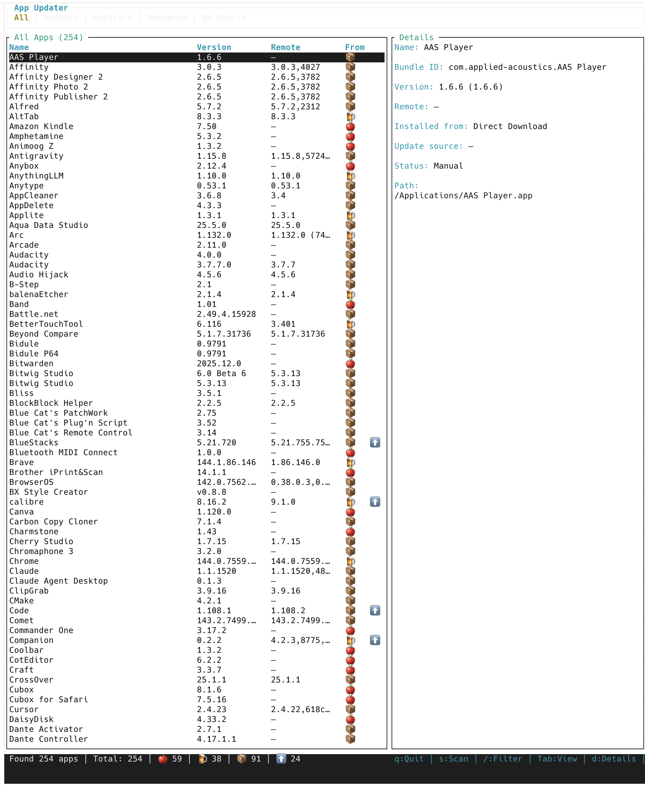 app-updater: Terminal User Interface mit App-Details
